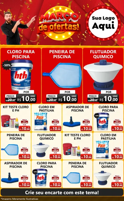 Modelo de Encarte para Encarte Grande com o tema Março de Ofertas! para Produtos para Piscina