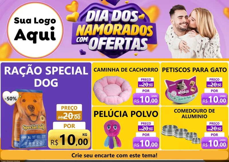 Modelo de Encarte para Encarte A4 Horizontal com o tema Dia Dos Namorados Com Ofertas para Pet Shop