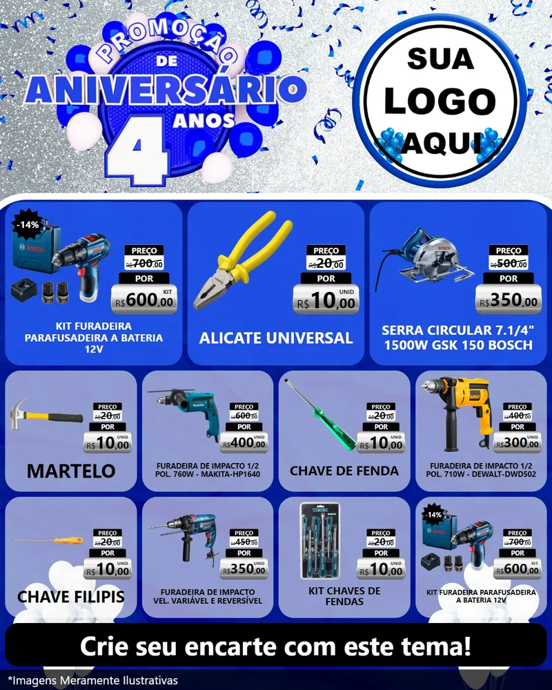 Modelo de Rede Social para Feed Instagram com o tema Promoção de Aniversário - 4 Anos para Maquinas e Ferramentas
