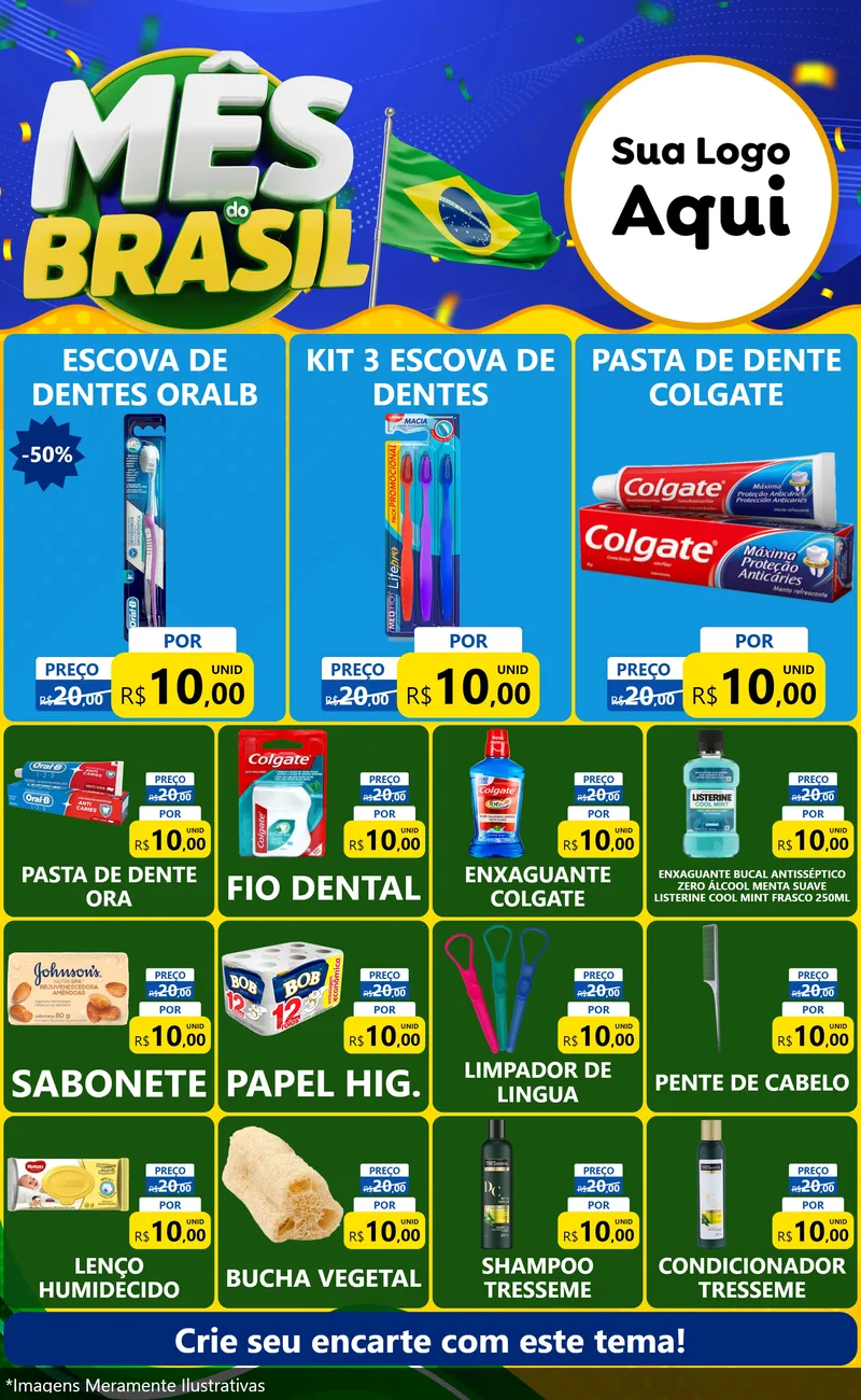 Modelo de Encarte para Encarte Grande com o tema Mês do Brasil para Higiene Pessoal