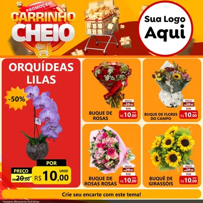 Modelo de Rede Social para Feed Facebook com o tema Promoção carrinho cheio para Floricultura e jardim