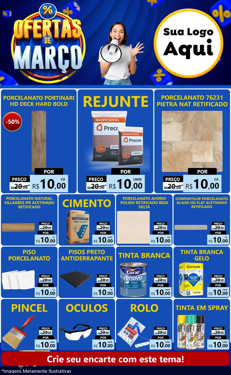 Modelo de Encarte para Encarte Grande com o tema Ofertas de Março para Pisos e revestimentos