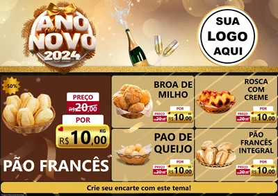 Modelo de Encarte para Encarte A4 Horizontal com o tema Feliz Ano Novo 2027 para Padaria
