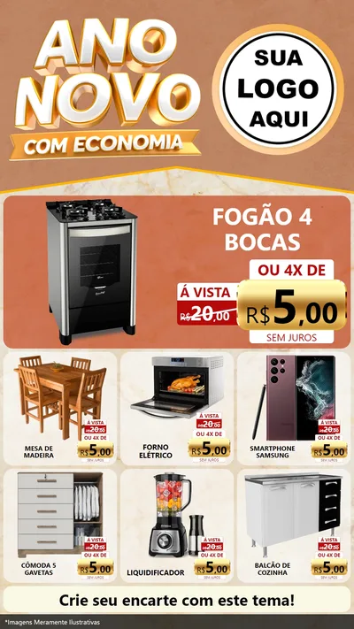 Modelo de Rede Social para Stories com o tema Ano Novo Com Economia para Móveis e Eletro