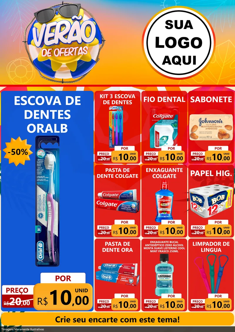 Modelo de Encarte para Encarte A4 Vertical com o tema Verão de Ofertas para Higiene Pessoal