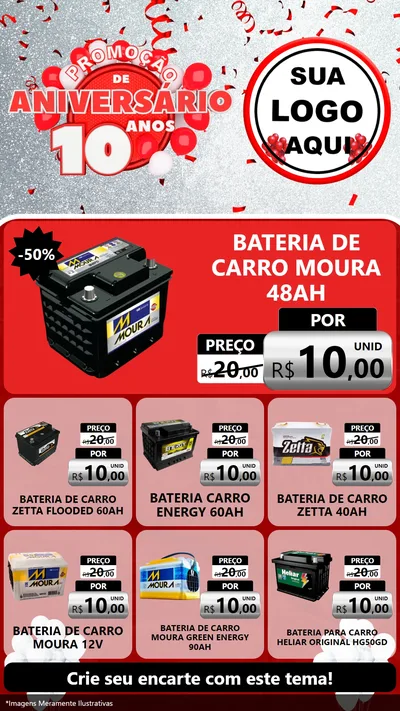 Modelo de Rede Social para Stories com o tema Promoção de Aniversário - 10 Anos para Baterias Elétricas