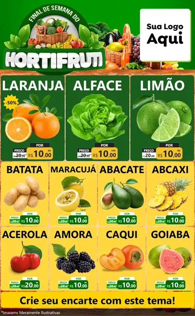 Modelo de Encarte para Encarte Grande com o tema Final de semana do Hortifruti para Hortifrúti