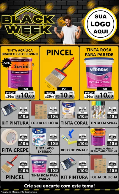 Modelo de Encarte para Encarte Grande com o tema Black Week para Tintas e Ferramentas