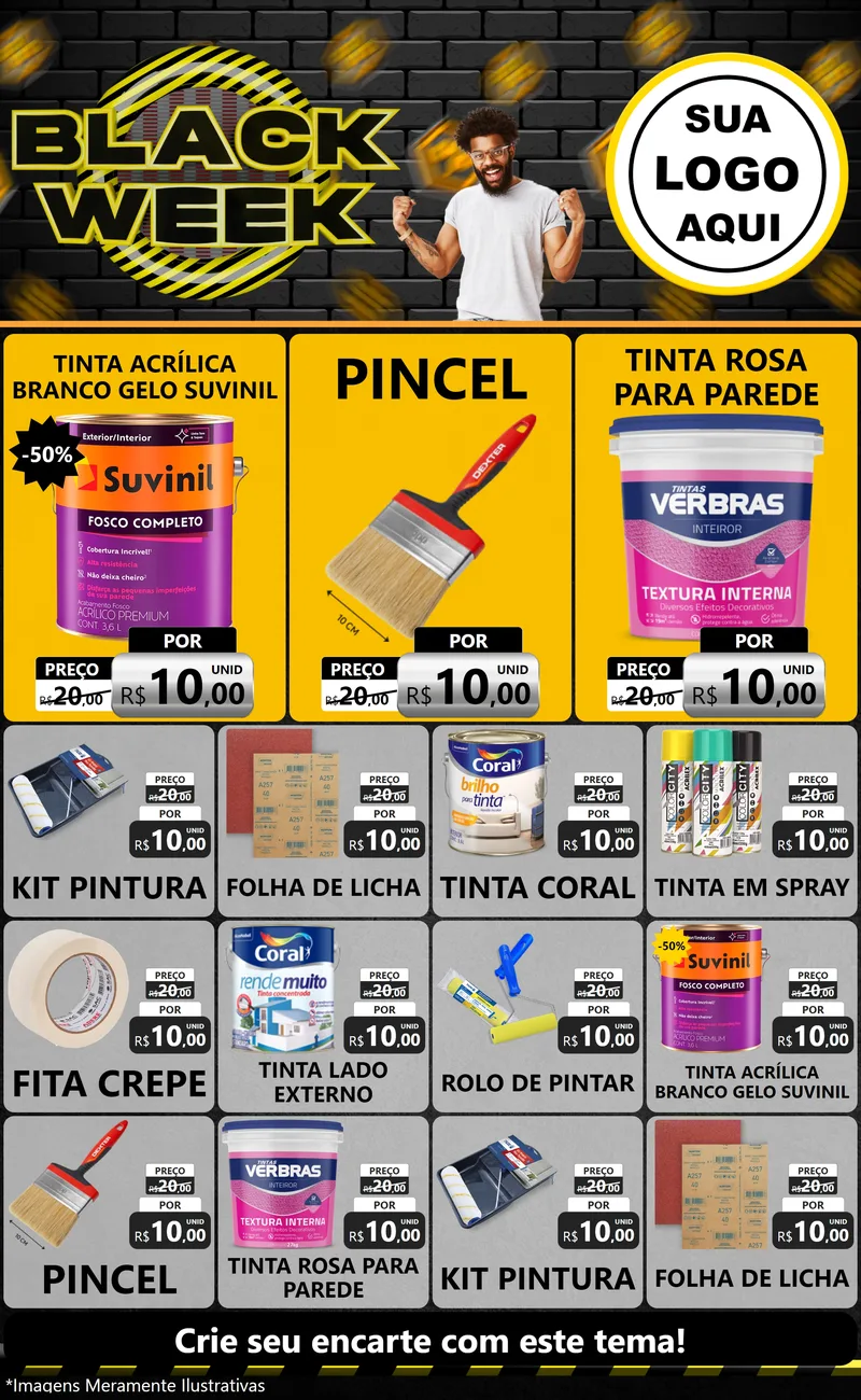 Modelo de Encarte para Encarte Grande com o tema Black Week para Tintas e Ferramentas