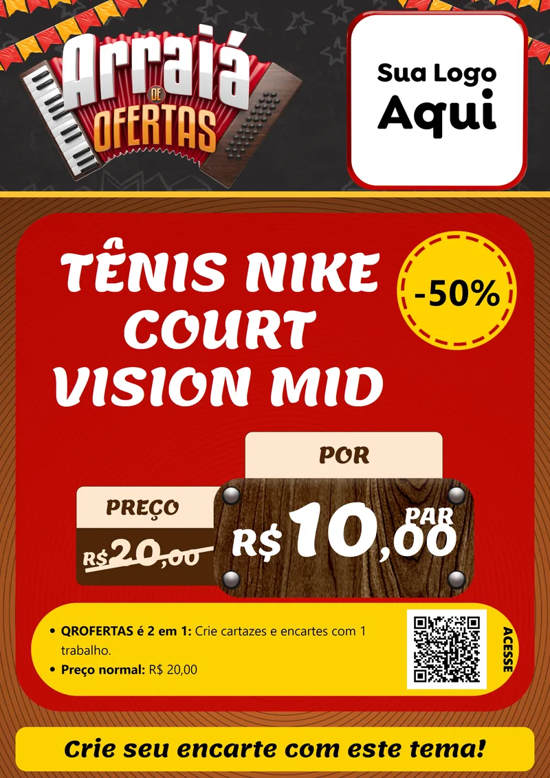 Modelo de Cartaz para Cartaz A4 Vertical com o tema Arraiá de Ofertas - Junina para Calçados