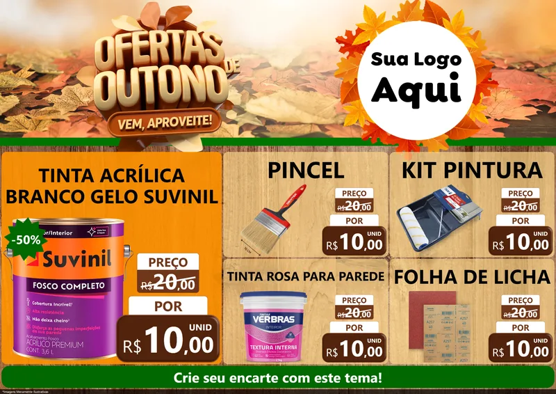 Modelo de Encarte para Encarte A4 Horizontal com o tema Ofertas de Outono - Vem, Aproveite! para Tintas e Ferramentas