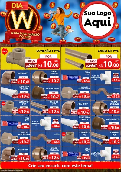Modelo de Encarte para Encarte A4 Vertical com o tema Dia W - O Dia Mais Barato Do Mês para Tubos e conexões