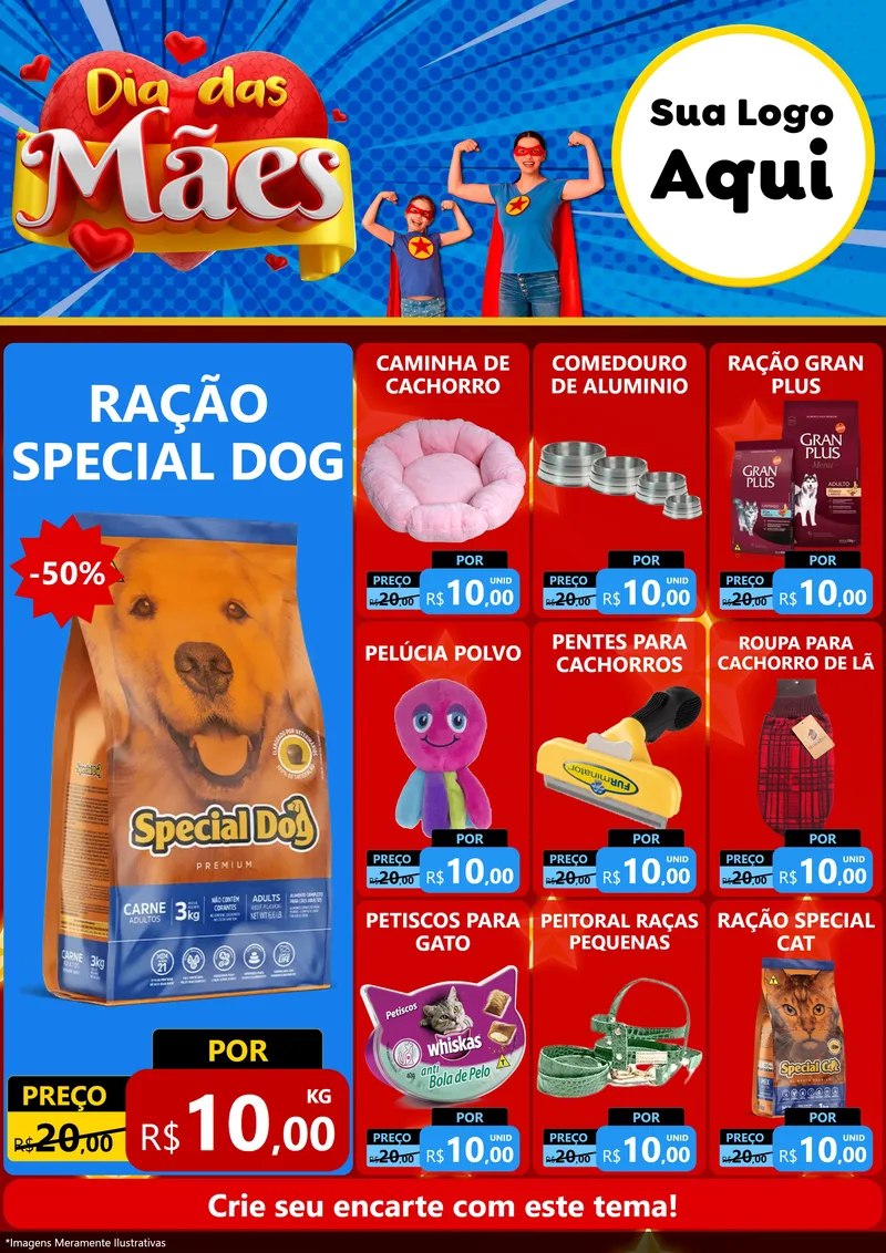 Modelo de Encarte para Encarte A4 Vertical com o tema Dia das Mães para Pet Shop