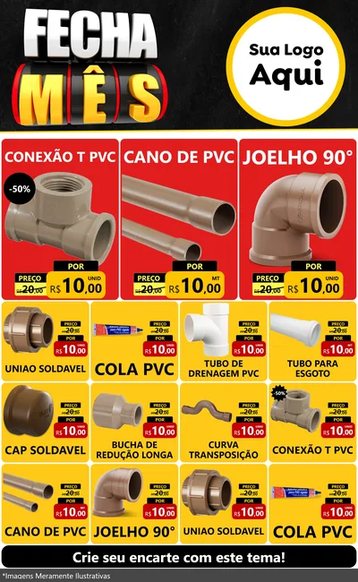 Modelo de Encarte para Encarte Grande com o tema Fecha Mês para Tubos e conexões