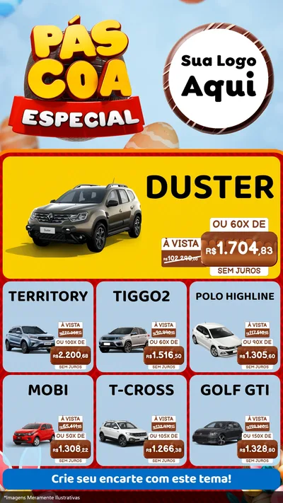 Modelo de Rede Social para Stories com o tema Páscoa Especial para Concessionaria de Carros