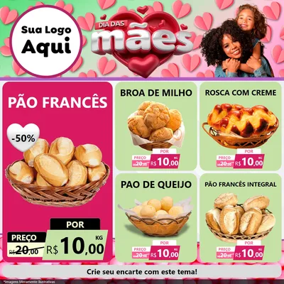 Modelo de Rede Social para Feed Facebook com o tema Dia das Mães para Padaria