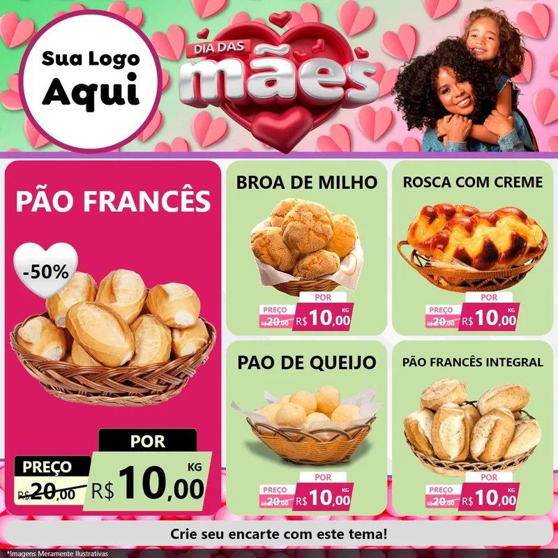 Modelo de Rede Social para Feed Facebook com o tema Dia das Mães para Padaria