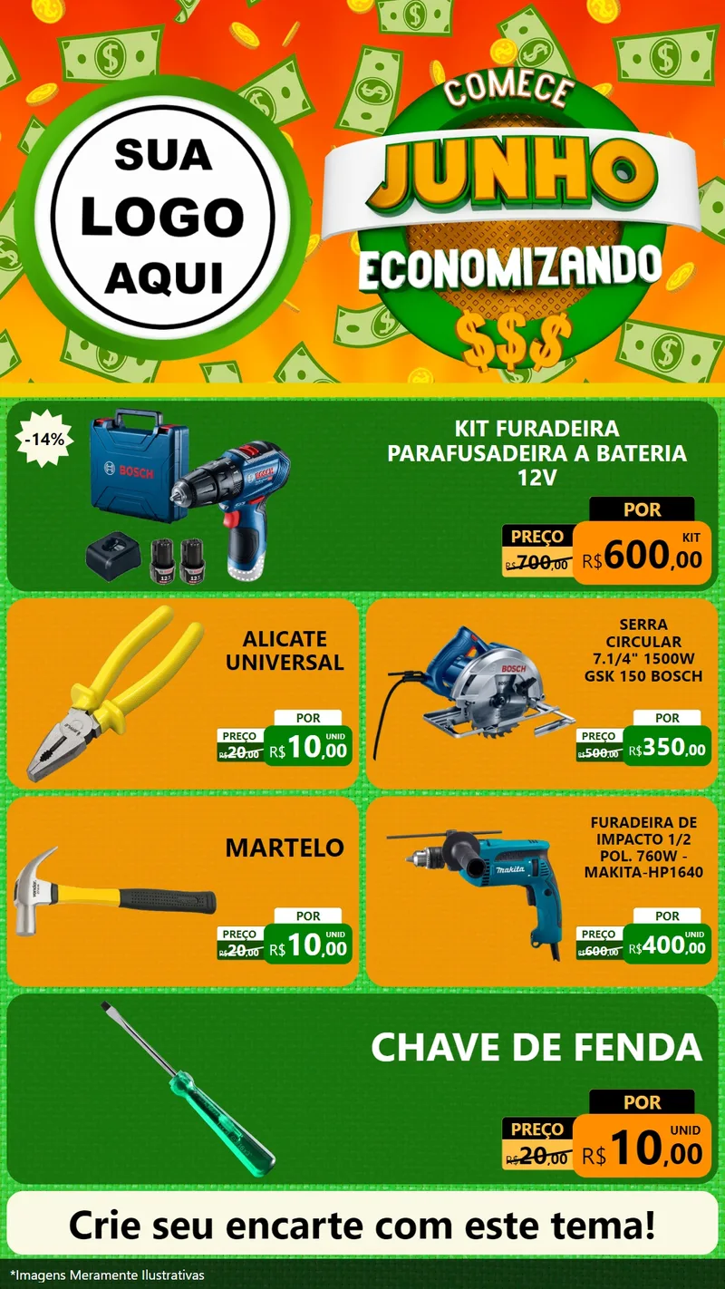 Modelo de TV para TV Vertical com o tema Comece Junho Economizando para Maquinas e Ferramentas