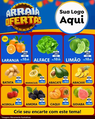 Modelo de Rede Social para Feed Instagram com o tema Arraiá de Ofertas - Junina para Hortifrúti