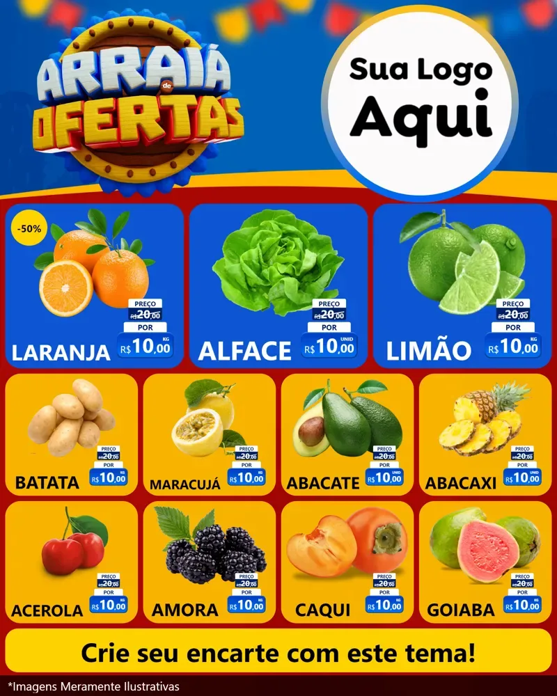 Modelo de Rede Social para Feed Instagram com o tema Arraiá de Ofertas - Junina para Hortifrúti