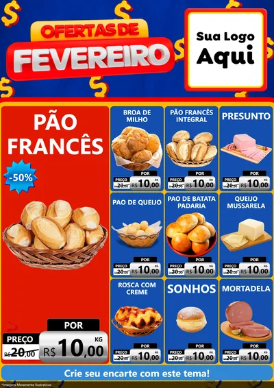 Modelo de Encarte para Encarte A4 Vertical com o tema Ofertas de Fevereiro para Padaria