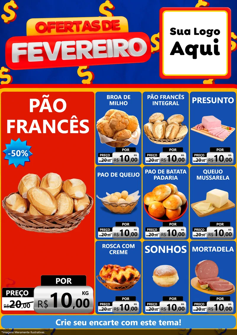 Modelo de Encarte para Encarte A4 Vertical com o tema Ofertas de Fevereiro para Padaria