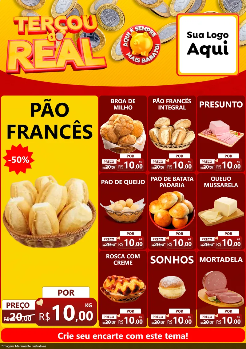 Modelo de Encarte para Encarte A4 Vertical com o tema Terçou do Real para Padaria