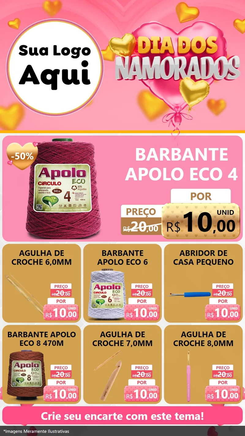 Modelo de Rede Social para Stories com o tema Dia dos Namorados para Armarinho e Aviamentos