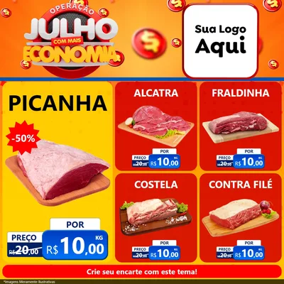 Modelo de Rede Social para Feed Facebook com o tema Operação Julho Com Mais Economia para Açougue