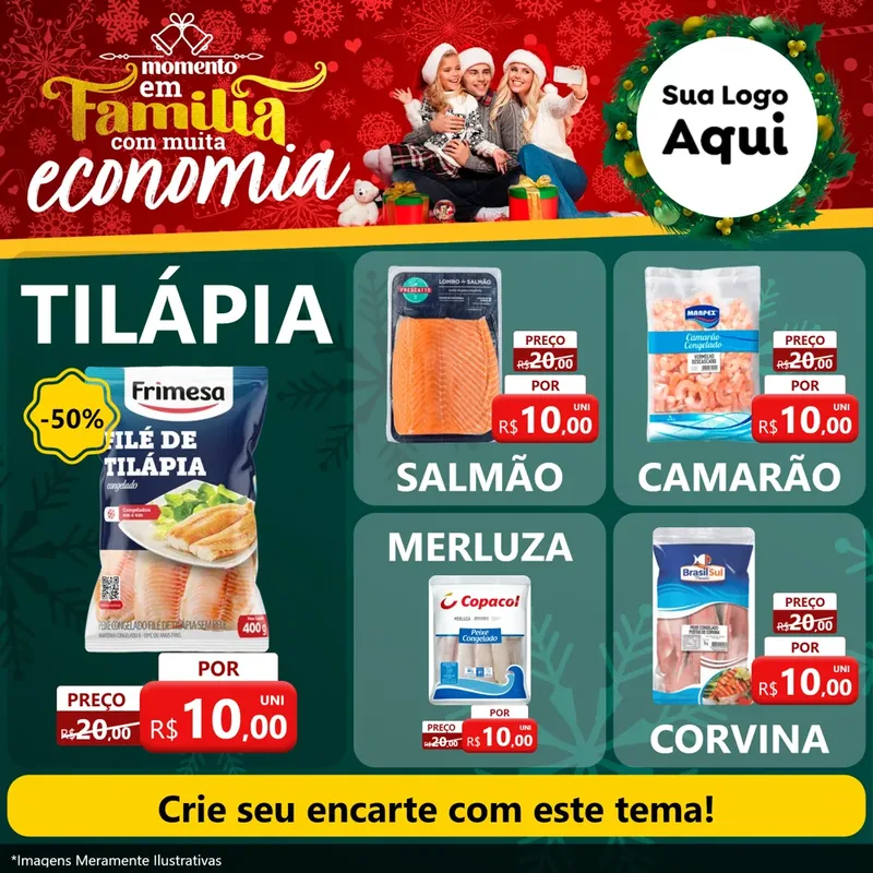 Modelo de Rede Social para Feed Facebook com o tema Momento em Família (Natal) para Peixaria