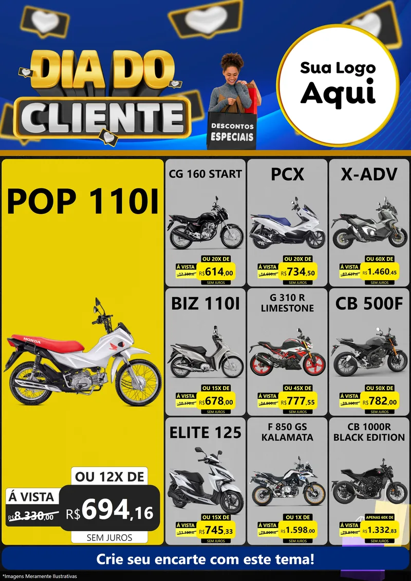Modelo de Encarte para Encarte A4 Vertical com o tema Dia Do Cliente para Concessionaria de Motos
