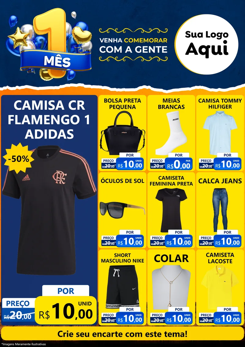 Modelo de Encarte para Encarte A4 Vertical com o tema Um Mês de Aniversário para Roupas e acessórios
