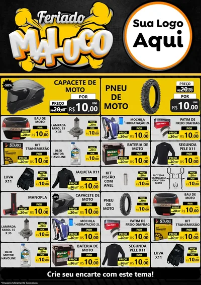 Modelo de Encarte para Encarte A4 Vertical com o tema Feriado Maluco para Moto peças