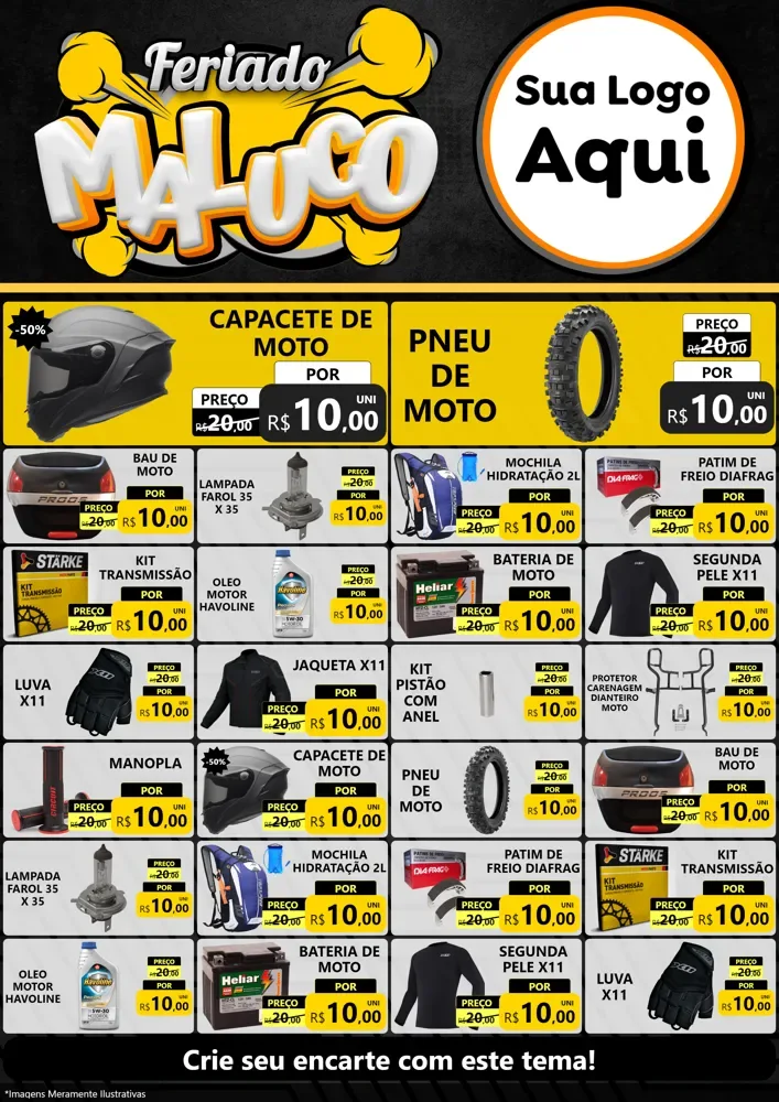 Modelo de Encarte para Encarte A4 Vertical com o tema Feriado Maluco para Moto peças