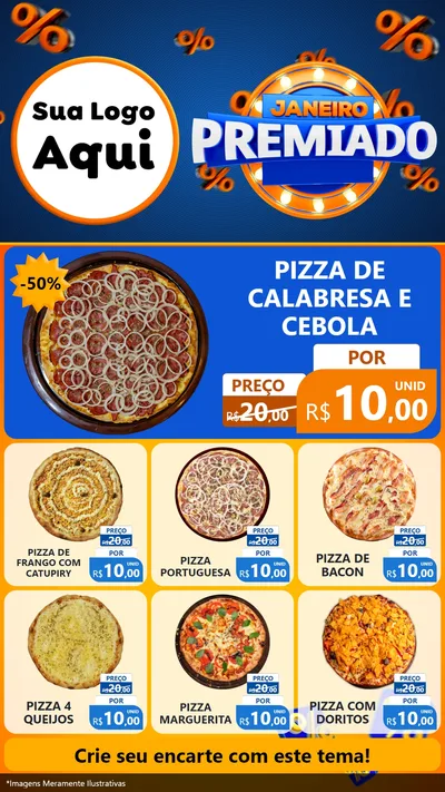 Modelo de Rede Social para Stories com o tema Janeiro Premiado para Pizzaria