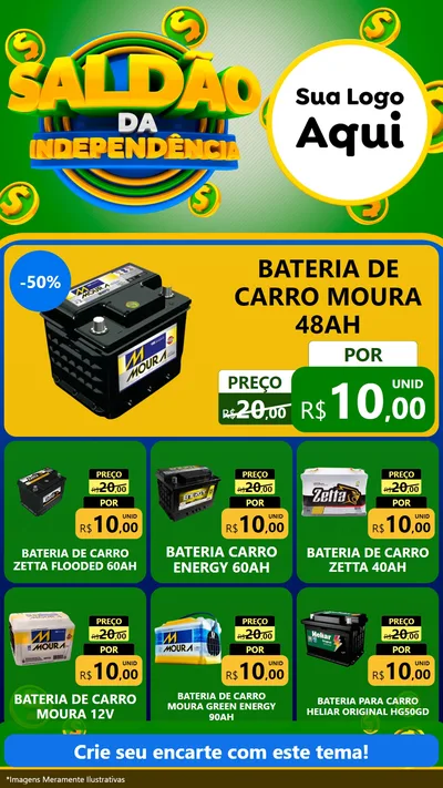 Modelo de Rede Social para Stories com o tema Saldão da Indepêndencia para Baterias Elétricas
