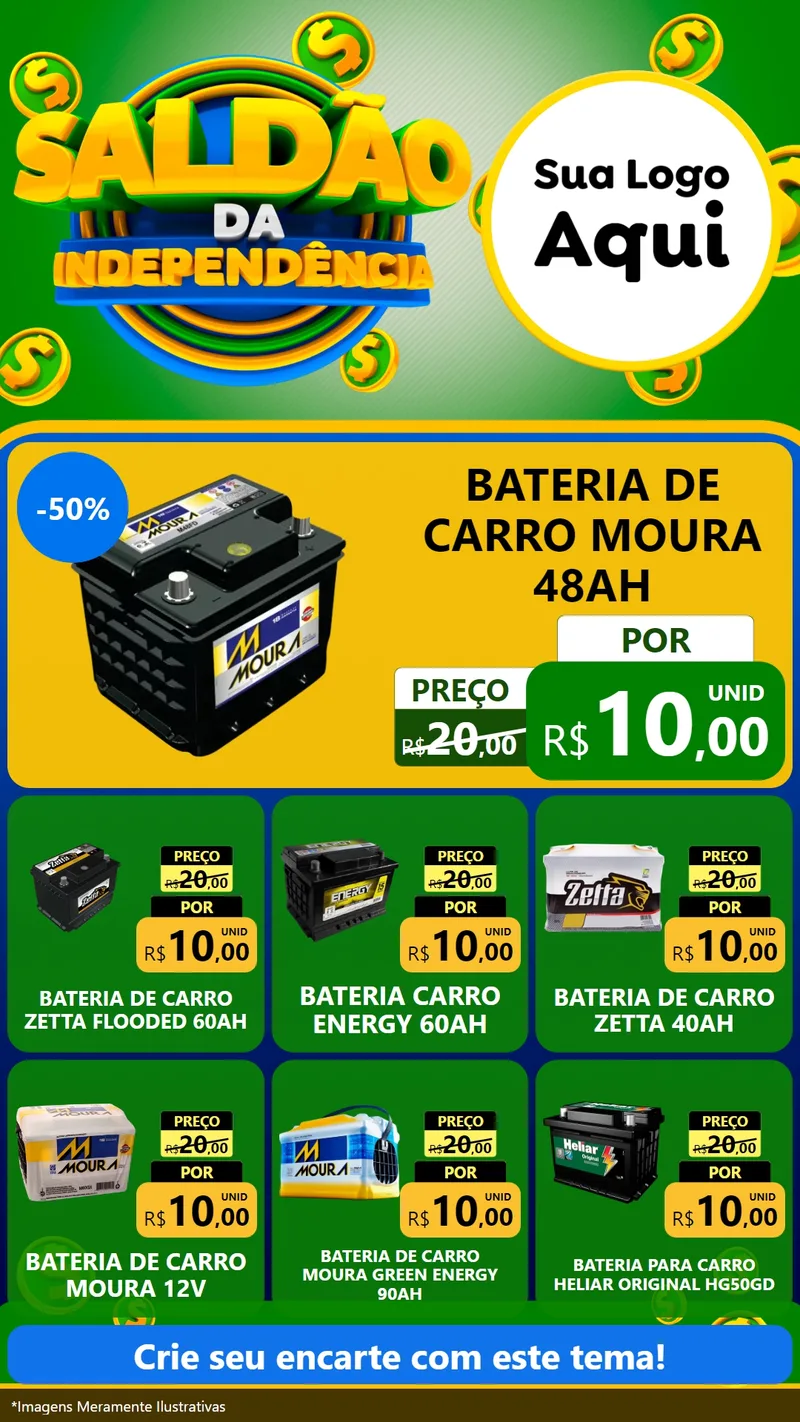Modelo de Rede Social para Stories com o tema Saldão da Indepêndencia para Baterias Elétricas