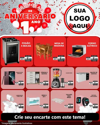 Modelo de Rede Social para Feed Instagram com o tema Promoção de Aniversário - 1 Ano para Móveis e Eletro