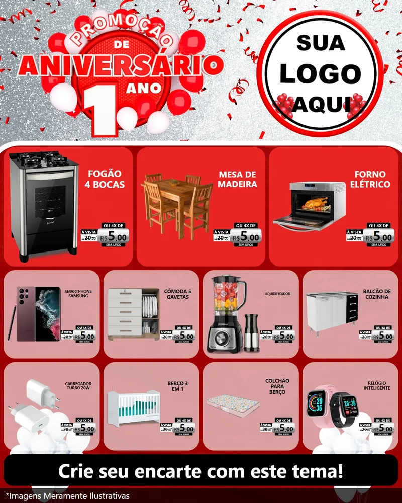 Modelo de Rede Social para Feed Instagram com o tema Promoção de Aniversário - 1 Ano para Móveis e Eletro