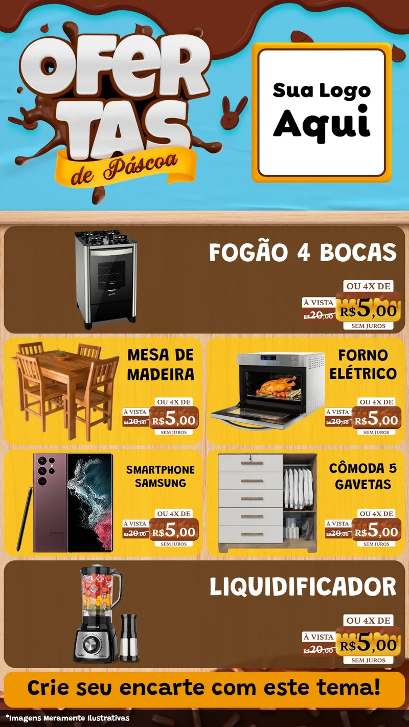 Modelo de TV para TV Vertical com o tema Ofertas de Páscoa para Móveis e Eletro