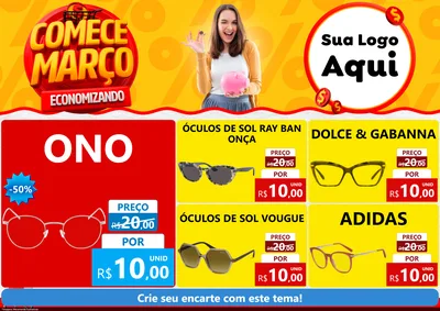 Modelo de Encarte para Encarte A4 Horizontal com o tema Comece Março Economizando para Óticas