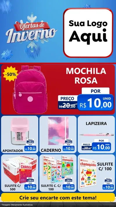 Modelo de Rede Social para Stories com o tema Ofertas de Inverno para Papelaria