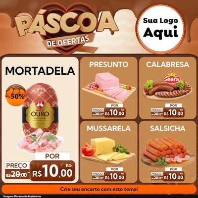 Modelo de Rede Social para Feed Facebook com o tema Páscoa de Ofertas para Frios e Laticínios