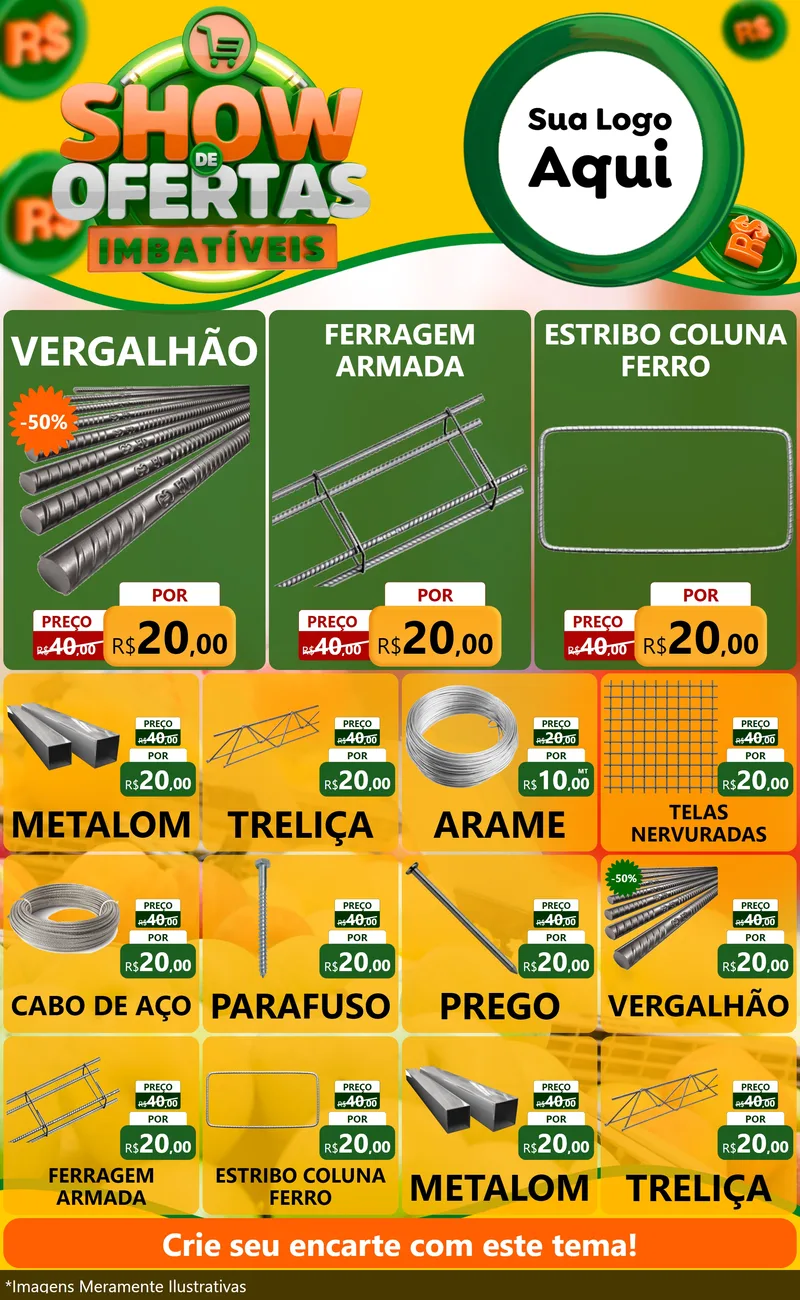 Modelo de Encarte para Encarte Grande com o tema Show de Ofertas Imbatíveis para Ferragens