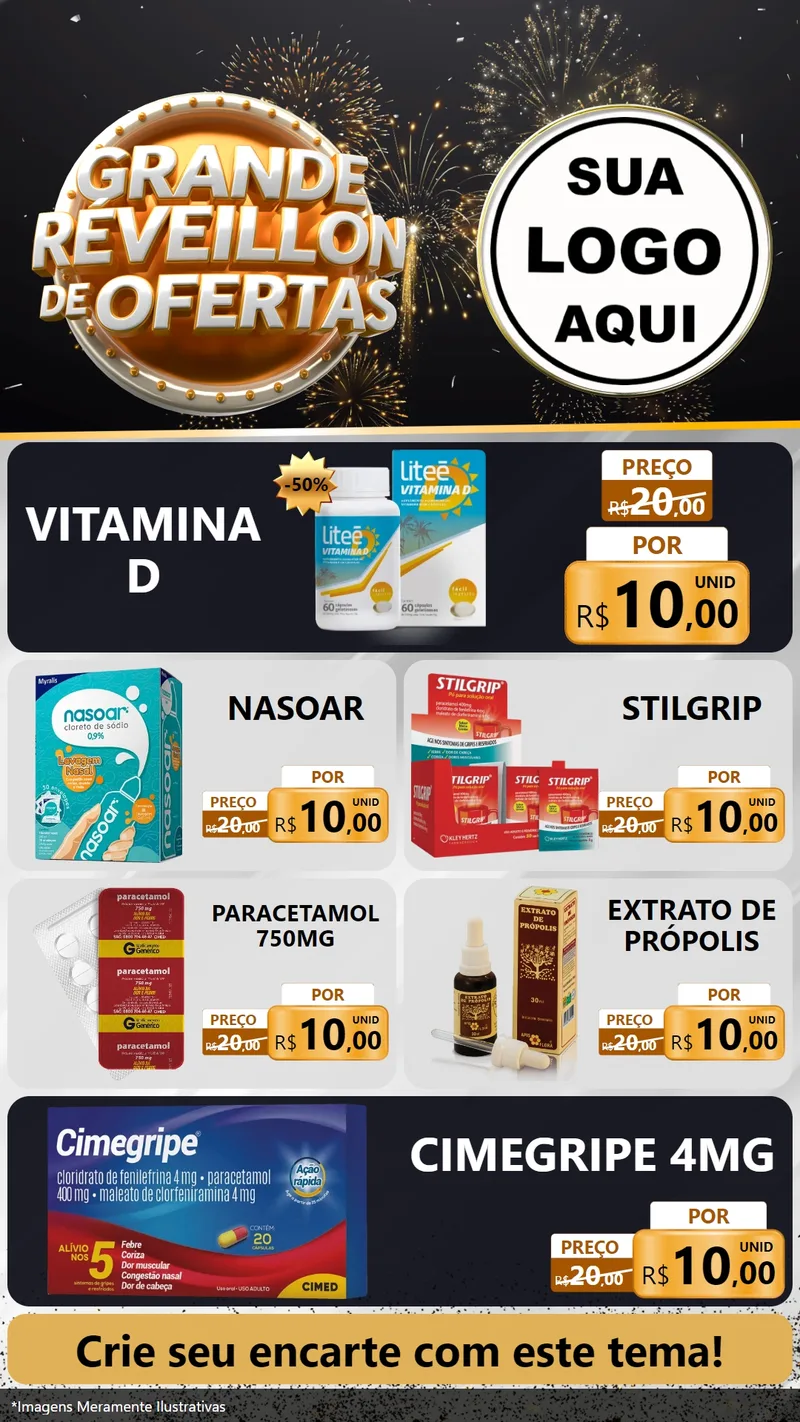 Modelo de TV para TV Vertical com o tema Grande Réveillon de Ofertas para Farmácia