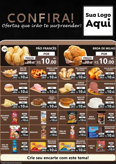 Modelo de Encarte para Encarte A4 Vertical com o tema Confira! Ofertas que irão te surpreender! para Padaria