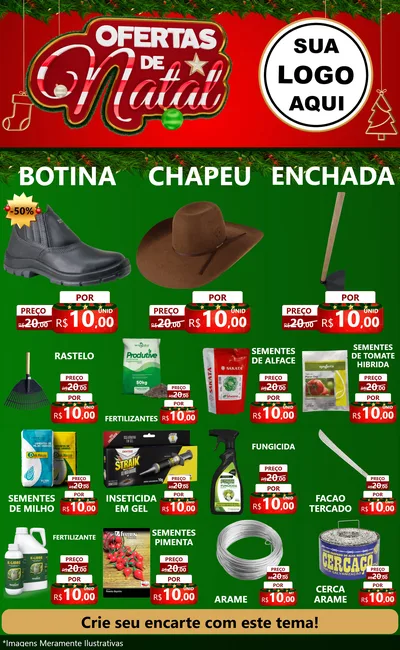 Modelo de Encarte para Encarte Grande com o tema Ofertas de Natal para Agropecuária