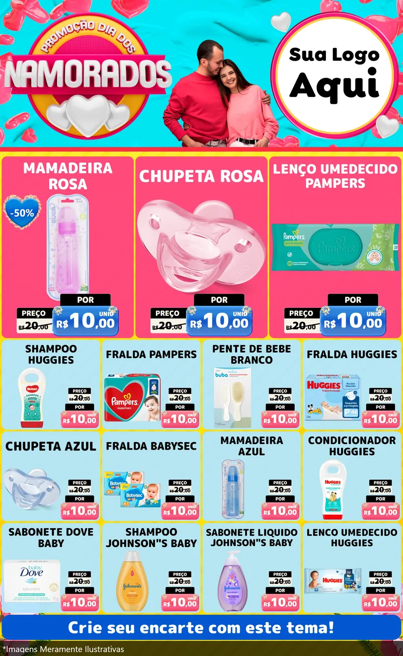 Modelo de Encarte para Encarte Grande com o tema Promoção Dia dos Namorados para Bebês