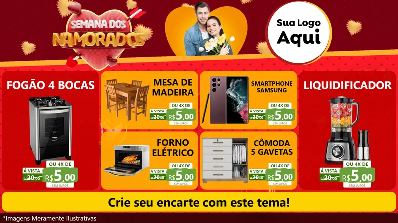 Modelo de TV para TV Horizontal com o tema Semana dos Namorados para Móveis e Eletro