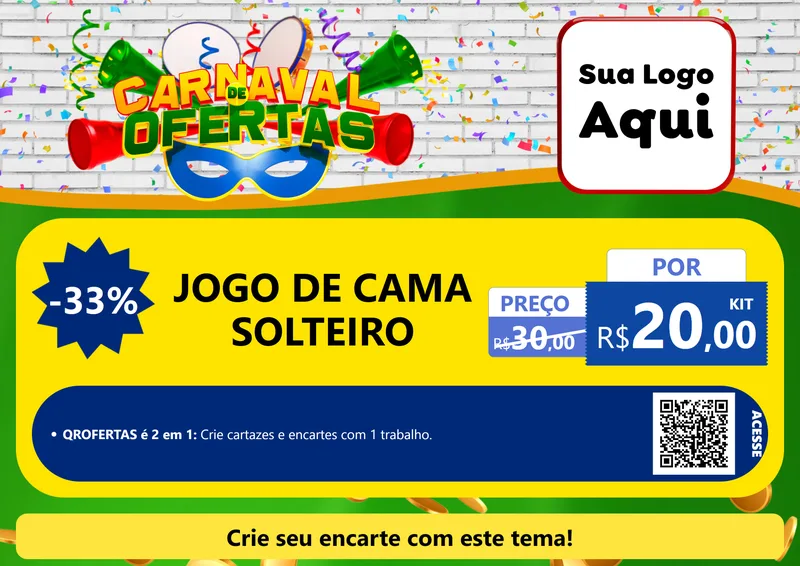 Modelo de Cartaz para Cartaz A4 Horizontal com o tema Carnaval de Ofertas para Cama, Mesa e Banho